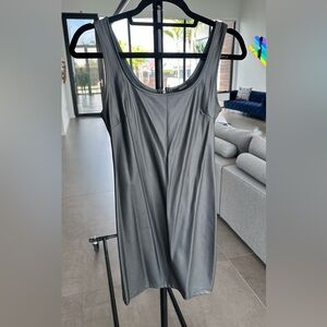 Dark green faux leather  Sleeveless Midi Dress